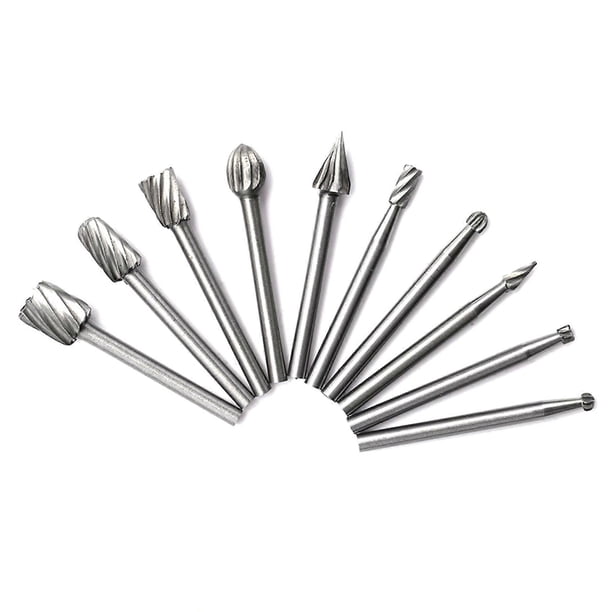 10pcs HSS Tungsten Carbide Rotary Cutting Burr Set Grinder Bit 1/8 inch (3mm) Shank Woodworking Carv