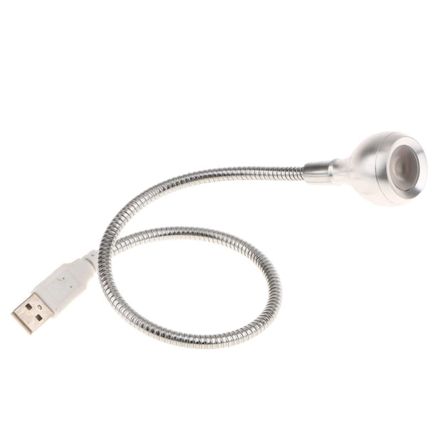 Mini lámpara LED USB flexible para ordenador portátil, cama y estudio. Plata + Blanco cálido