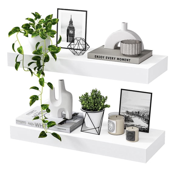 Jouetondream 16x6 2PCS Floating Shelves, Wall Mounted Hanging Shelves, Wood Storage Shelving for Living Room, Bathroom, Office, White