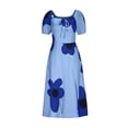thumbnail image 4 of EINCcm Women's Flower Print Puff Short Sleeve Square Neck A Line Maxi Dress Tie Front Slit Milkmaid Dress, 4 of 8