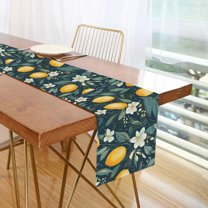 Yayeee Table Runner 90 inches Long Home Kitchen Dinning Party Decoration, Blue Floral Lemons