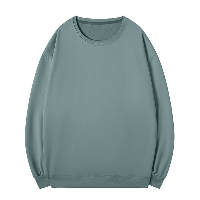 Blusas y camisas de manga larga con cuello redondo para hombre, blusas casuales de color liso, básicas, de cuello redondo, de poliéster.