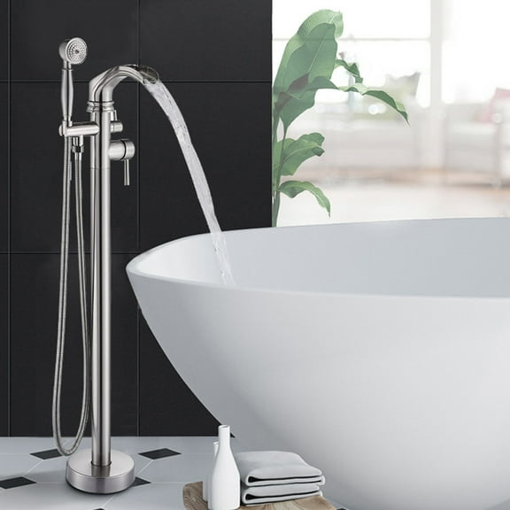 Brushed Nickel Freestanding Bathtub Faucet Floor Mount Bathroom Tub Filler Spout