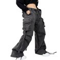 thumbnail image 1 of Women Cargo Pants  Low Waist Solid Loose Trousers with Pockets, 1 of 5