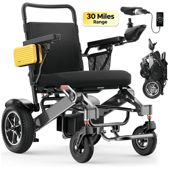 Specared Electric Wheelchair for Seniors, 30 Miles Range 500W Dual Motor 13'' Large Tires All Terrain Foldable Power Wheelchair, Support 400lb Black