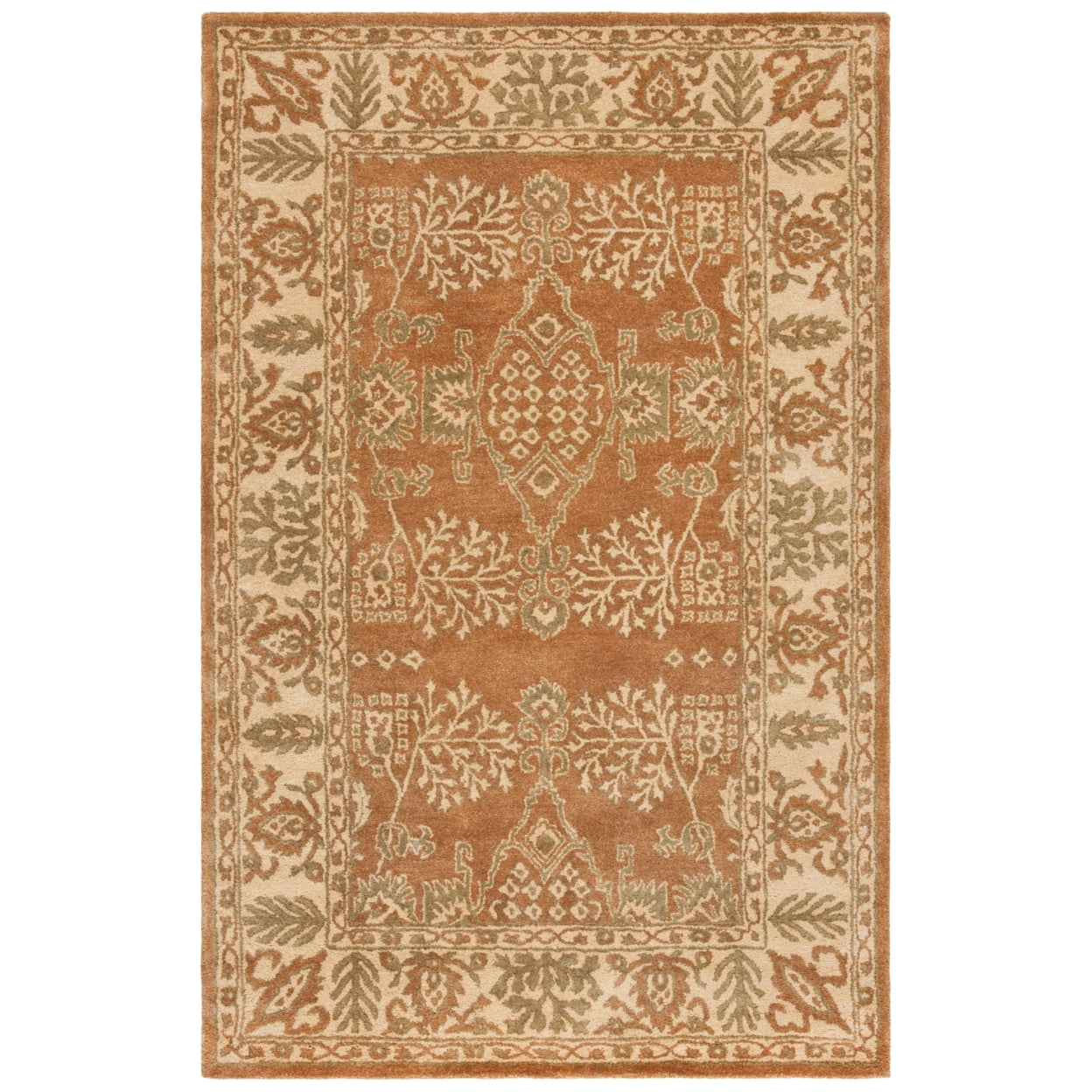 SAFAVIEH Bergama Tarah Oriental Wool Area Rug, Light Brown/Beige, 4' x 4' Round