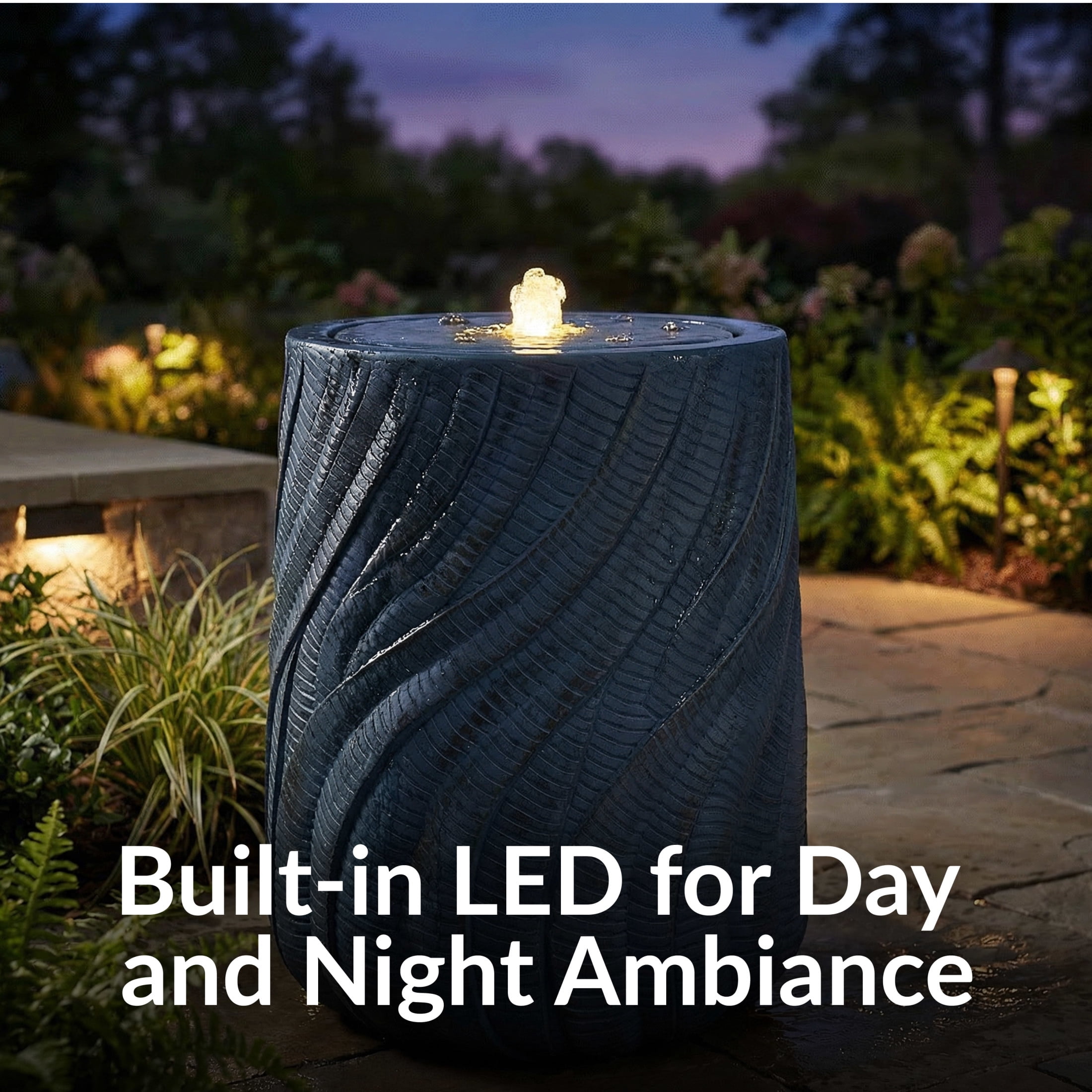 Sunnydaze Textured Spiral Blue Outdoor Bubble Fountain, LED Light