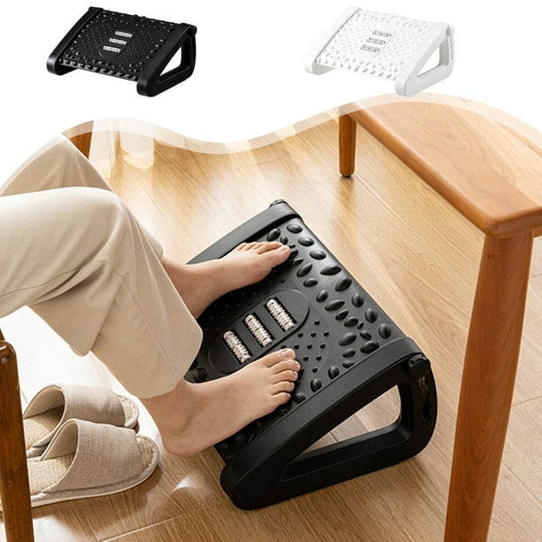 Reposapiés ajustable bajo el escritorio con masaje con rodillos - Reposapiés ergonómico de oficina de 6 niveles para aliviar la presión, negro/blanco, 43x32x20cm