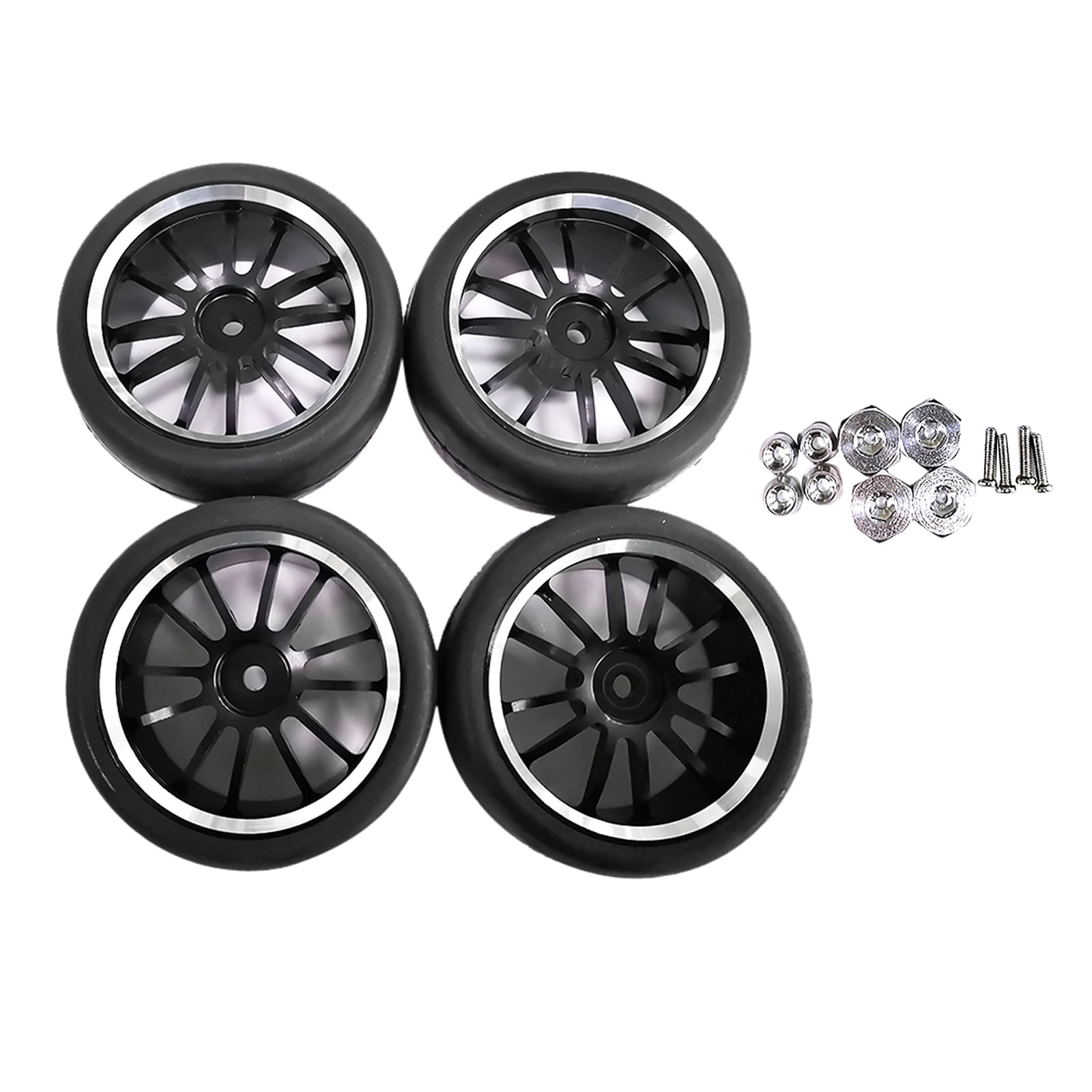 4-Pack RC Car Hub Wheel Rim &Tires for WPL D12 RC Truck Replace Accessories 