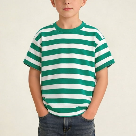Camiseta infantil algodón a rayas niñas, manga corta, cuello redondo, suave, verano. Colores negro, azul, rosa. Tallas 1-2 a 13-14 años (90-160).