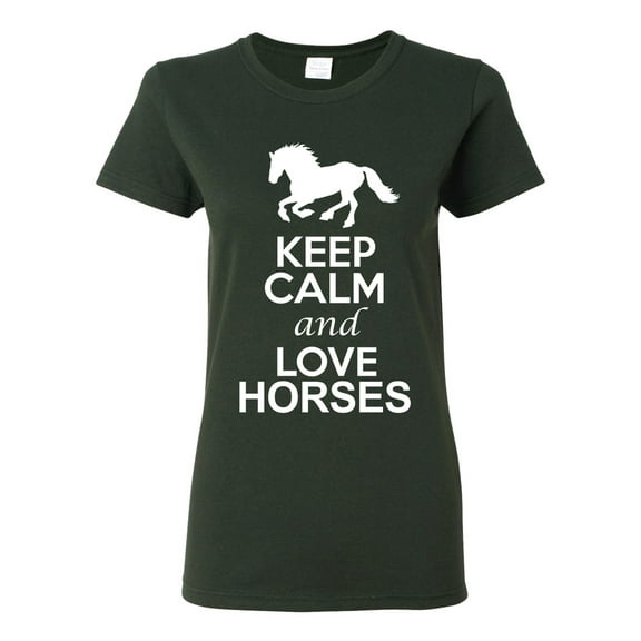 Ladies Keep Calm And Love Horses Animal Lover DT T-Shirt Tee