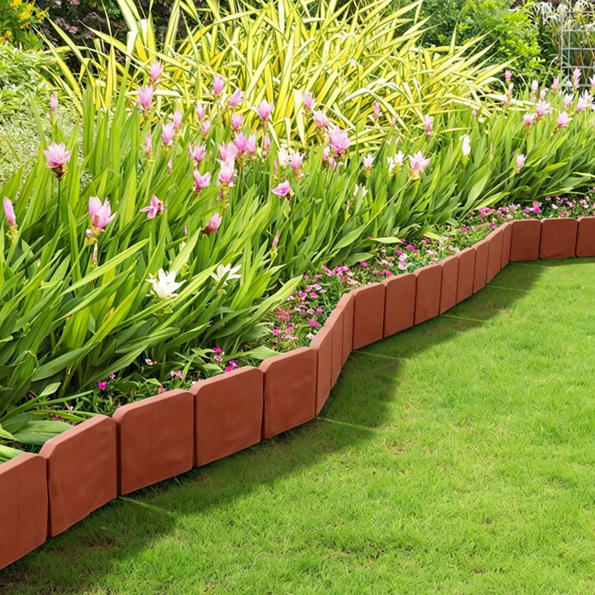 Plastic Lawn Edging, Interlocking Garden Landscape Border, 20‑Piece 16ft Flexible PP Garden Edging for Flower Beds, Walkways and Lawn Landscaping