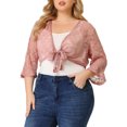thumbnail image 5 of MODA NOVA Juniors Plus Size Bolero Tie Front Hollow Out Lace Crop Shrug Pink 2X, 5 of 6