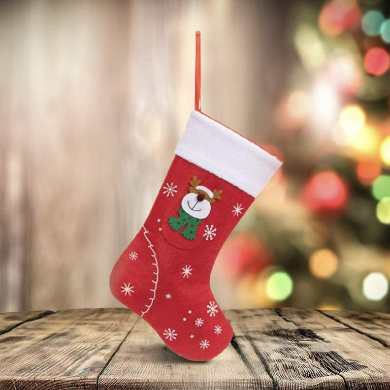 Christmas Stockings 3 Pcs Santa Claus Candy Sock Bags 7.9x12.2 Santa  Claus Socks Plaid Burlap Holder Tree Decor