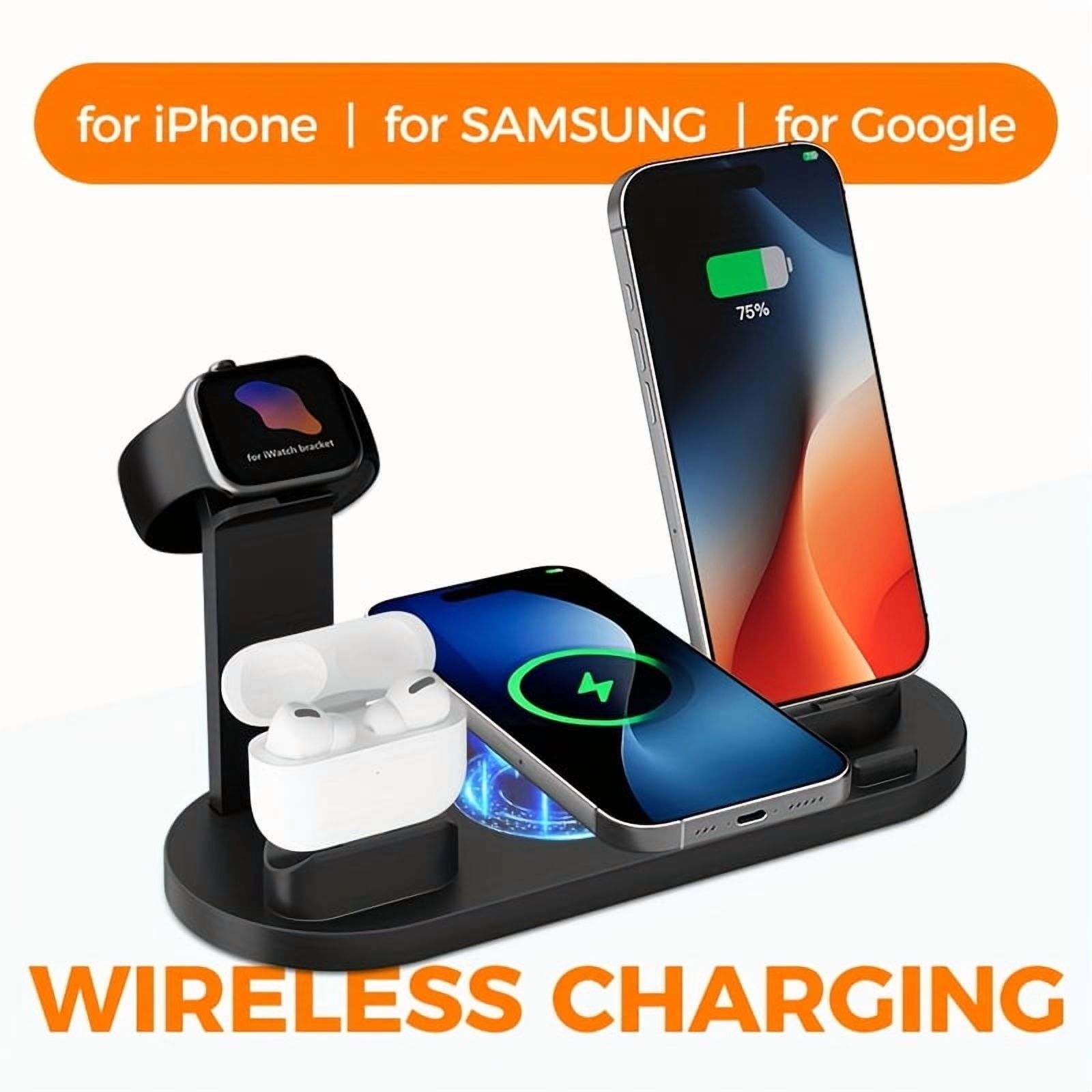 Multi-Device Wireless Charger Station for Samsung S25/S24/S23/S22 Ultra, iPhone 16-11 Series, AirPods Pro, Google Pixel & Android Phones, Wired/Wireless Charging