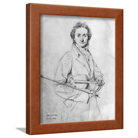 Pencil Sketch of Niccolo Paganini by Jean Auguste Dominique Ingres Framed Print Wall Art