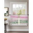 thumbnail image 2 of Sheer Curtains 54 Inch Length 2 Panels Set for Kitchen, Pink Green Ombre Semi Sheer Curtains for Windows, Abstract Modern Art Fluid Striped Voile Window Treatments Rod Pocket Curtain, 2 of 7