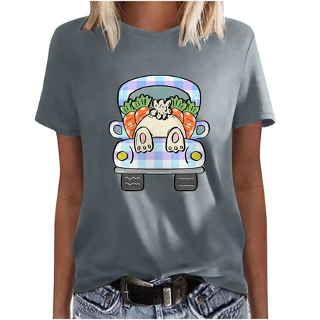 

Clearance Shirts For Women Fashion Woman Causal Round Neck Printing Blouse Short Sleeve T-Shirt Summer Tops T Shirts for Women Gray S