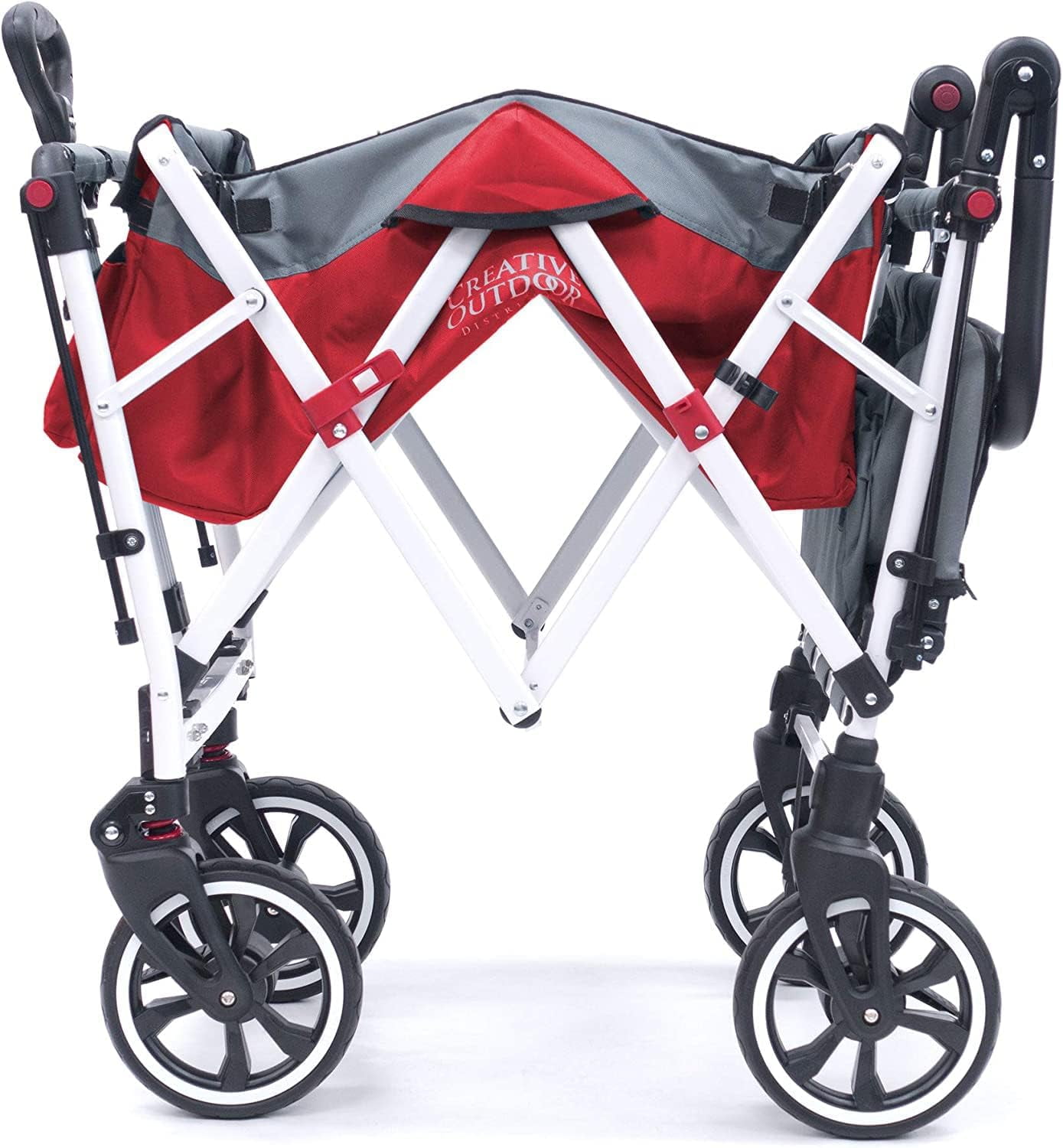 Creative Outdoor Titanium Series Push Pull Wagon Stroller with Canopy Folding Wagon for Kids, Red/Gray
