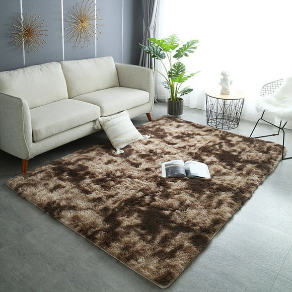 Bewildely Alfombra nórdica INS Rectángulo moderno Alfombra elegante Tie-Dye Cómoda alfombra de derotación amigable con la piel Footcloth Suministros térmicos Café