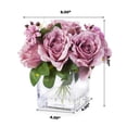 thumbnail image 4 of Enova Home Mixed Artificial Silk Roses Fake Flowers Arrangement in Cube Glass Vase with Faux Water for Home Office Wedding Decoration(Purple), 4 of 4