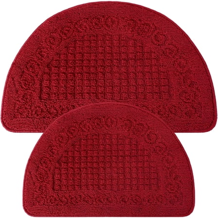 LAMIRO 2 Pcs Red Kitchen Rugs 15 x 22"es 18 x 30"es Kitchen Mats Non Skid Washable Doormat Indoor Entrance Absorbent Standing Half Circle Carpet for Home Floor Patio Garage Door Laundry Room Red
