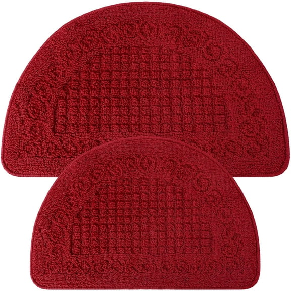 LAMIRO 2 Pcs Red Kitchen Rugs 15 x 22"es 18 x 30"es Kitchen Mats Non Skid Washable Doormat Indoor Entrance Absorbent Standing Half Circle Carpet for Home Floor Patio Garage Door Laundry Room Red