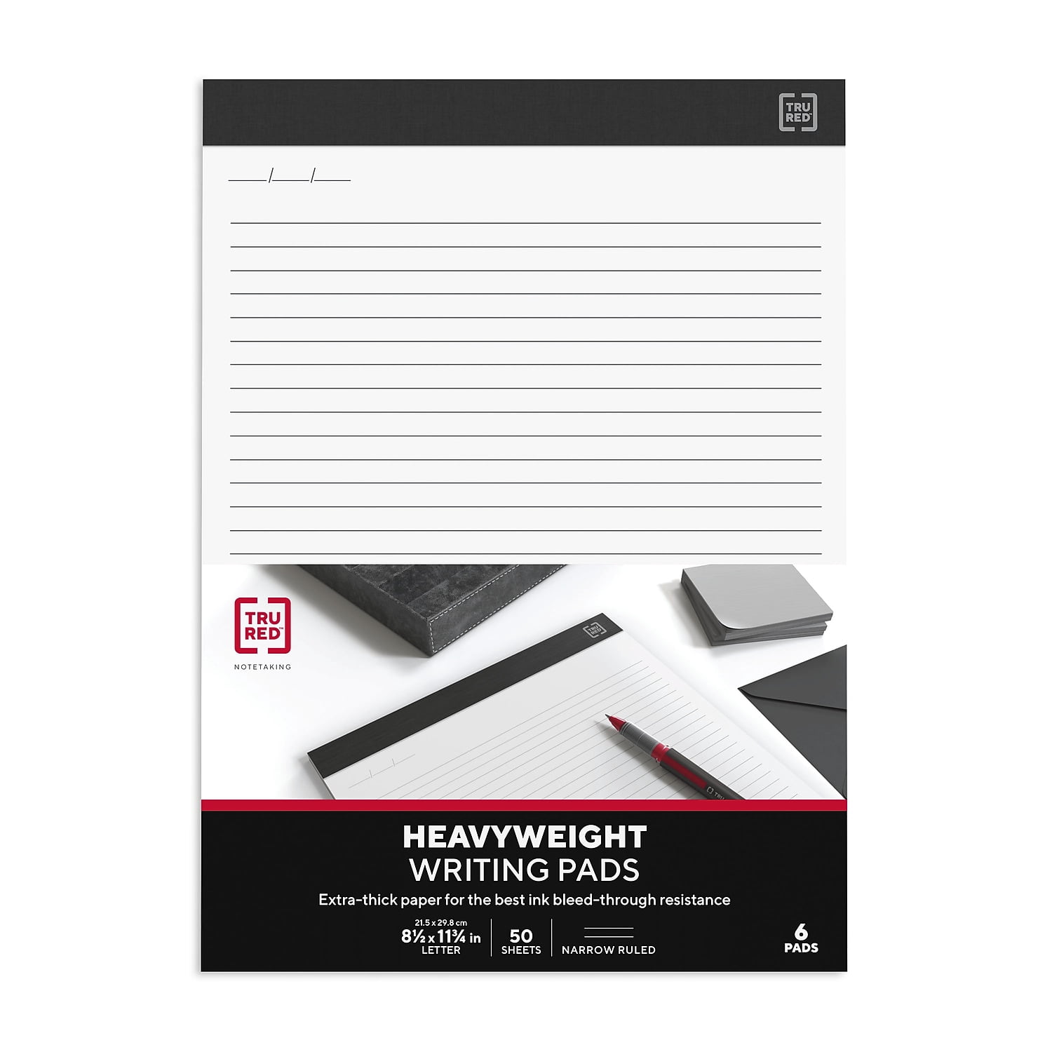 Staples TRU RED Notepads 8.5" x 11.75" Narrow Ruled White 50 Sheets/Pad 6 Pads/Pack (TR57378)