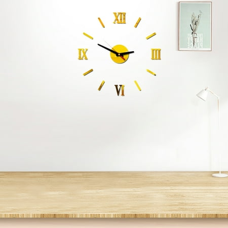 HONMEET Frameless Wall Clock Roman Numerals Acrylic Mirror Surface Golden