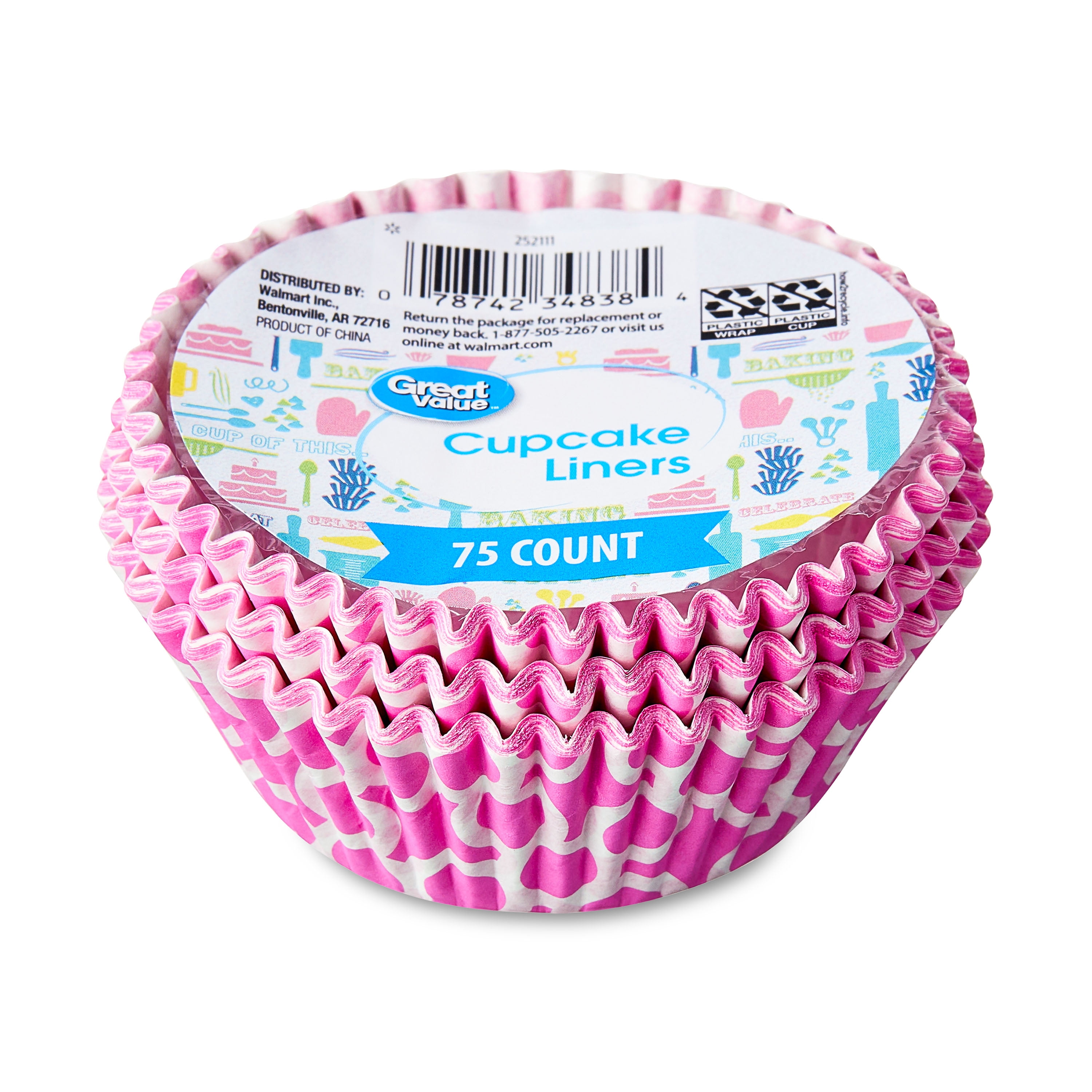 Great Value Cupcake Liners, Pink, 75 Count
