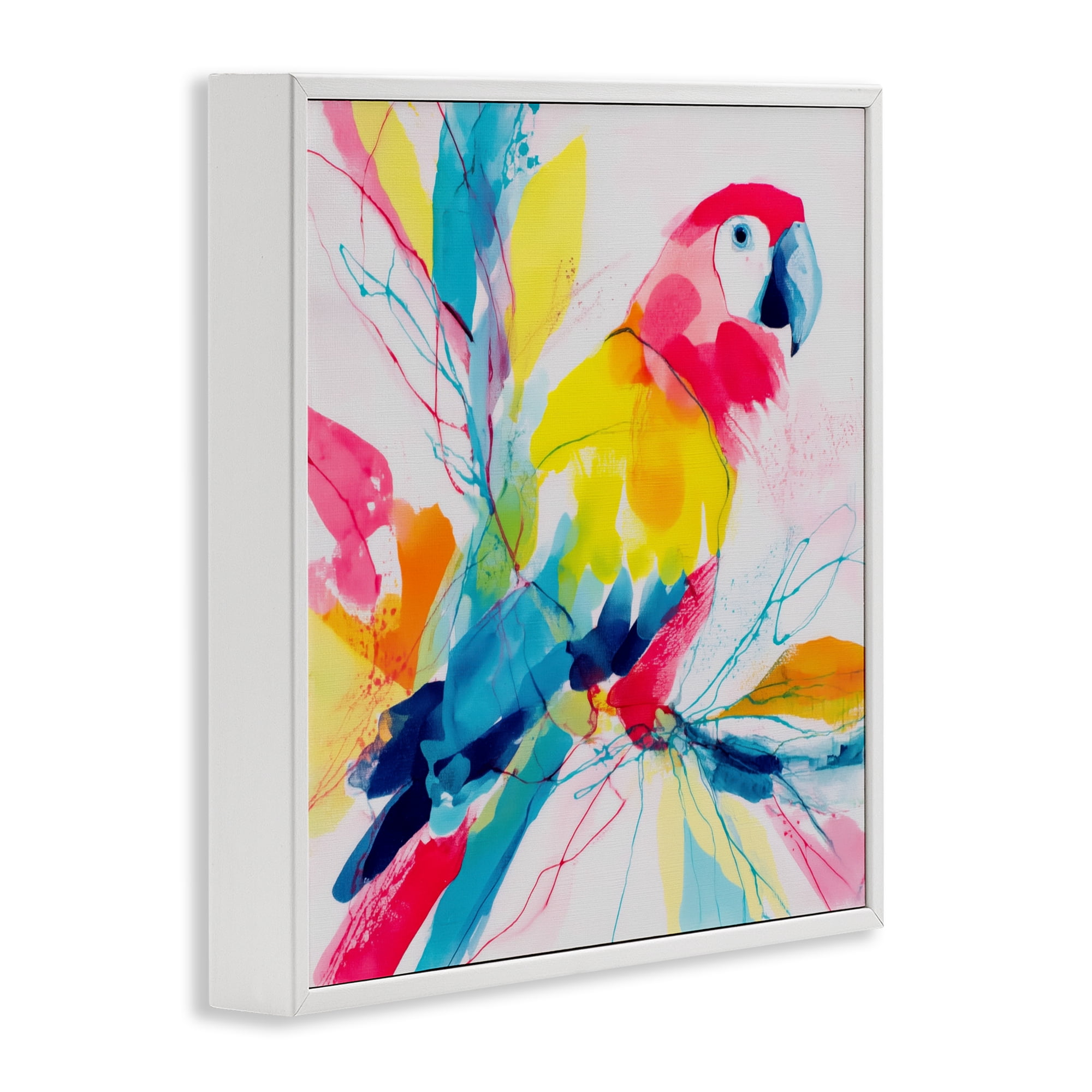 Stupell Industries Expressive Parrot in Bloom White Framed Giclee Art, design by Chromatic Storm Studio