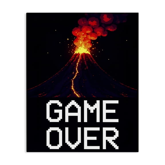 Pixel Volcano Game Over Canvas Wall Art, design by Kim Allen