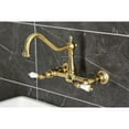 thumbnail image 3 of Kingston Brass KS1247PL Heritage Double-Handle Wall-Mount Bridge Kitchen Faucet, Brushed Brass, 3 of 7