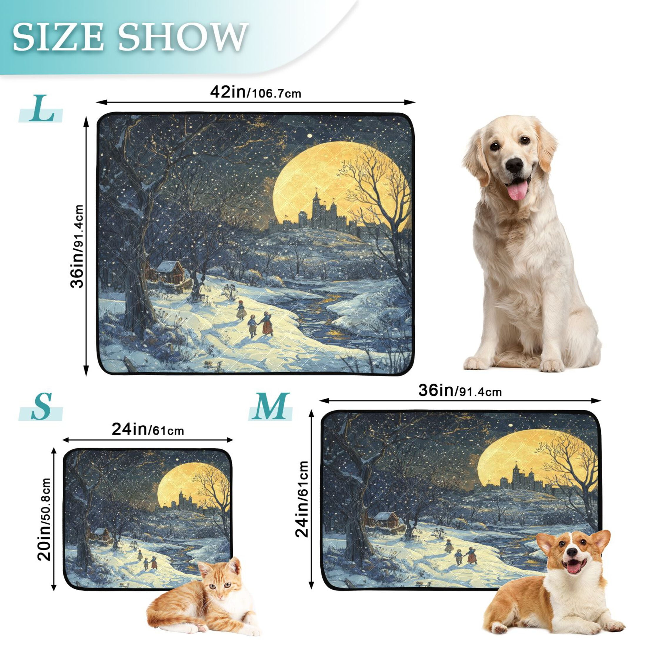 Qxltty Winter Village Scenery Cat litter Pads Pet Set of 2 Diaper Mats Center Anti-leakage Layer Absorbent Soft and Comfortable