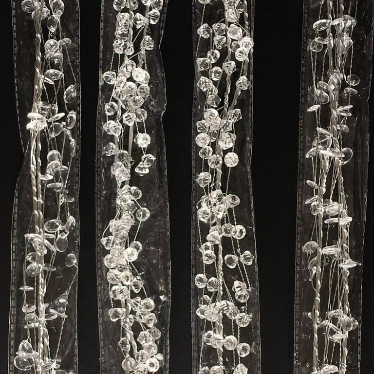 4 Feet Ice Wire Clear Garland Steel Wire Acrylic Crystal Garland Faux Crystal Bead Garland Christmas Tree Bead for Wedding, Birthday Party Decoration