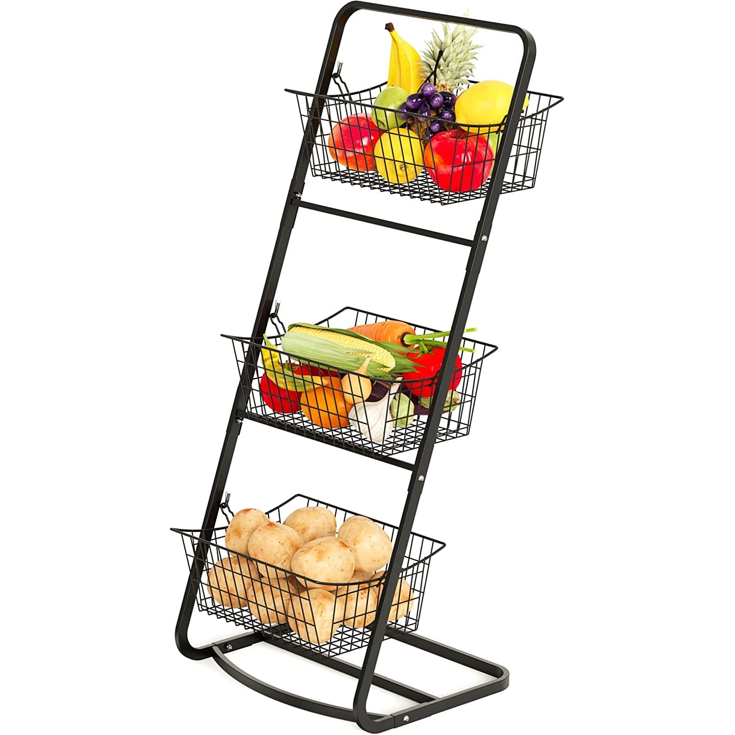 Wire Market Basket Stand, 3 Tier Fruit Baskets with Removable Wire