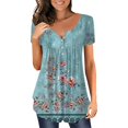 thumbnail image 1 of Gibobby Camiseta de manga corta para mujer Camiseta verano para mujer, camiseta informal con cuello en V, manga corta, con botones(Azul celeste,XL), 1 of 4