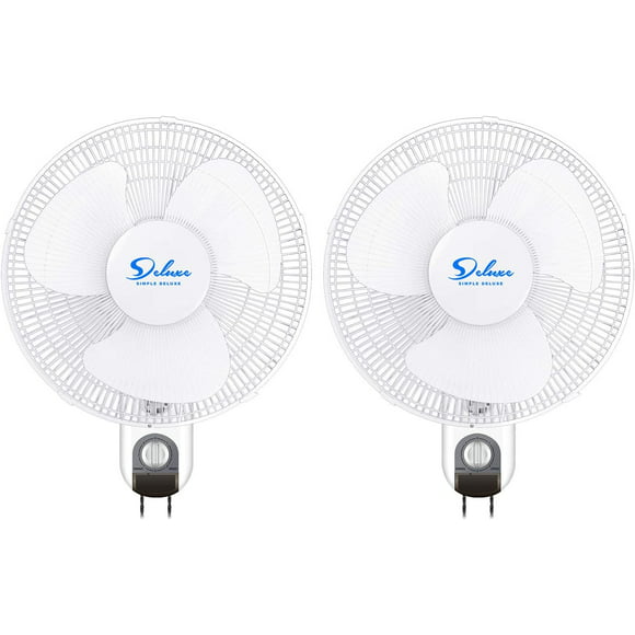 Simple Deluxe 16 inch Wall Mount Fan - 3 Speed - 3 Oscillating Modes -72 Inches Power Cord, ETL Certified - White, 2-Pack