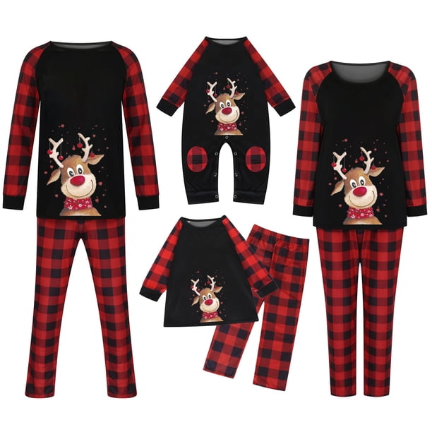 Pijamas de Navidad Para La Familia Trajes A Juego Hombre Papá Blusa Con Estampado de Cuadros Tops + Pantalones Ropa de Navidad Odeerbi ODB189060