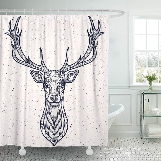 Cynlon Buck Vector Illustration Of A Whitetail Deer Head Antler Bathroom Decor Bath Shower Curtain 60x72 Inch Walmart Com Walmart Com