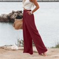 thumbnail image 3 of Women's cotton and linen casual straight wide-leg loose drawstring elastic waist trousers, 3 of 9