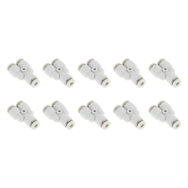 Conectores de aire de empuje únicos Bargains 5/32" tipo Y de plástico 10 piezas tono blanco plateado
