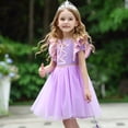 thumbnail image 2 of LOEL Little Girls Princess Fancy Dress Short Sleeve Purple Tulle Casual Dress Wedding Party Dresses 2-9Y, 2 of 9
