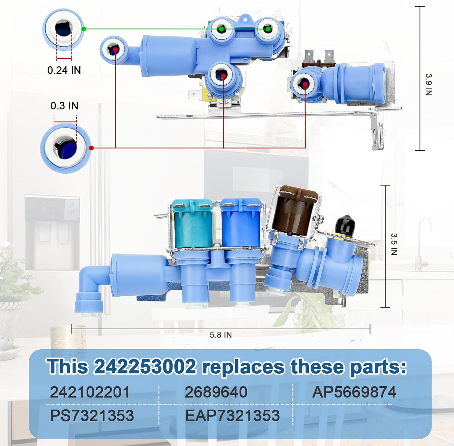 Aniceparthy 242253002 Refrigerator Water Inlet Valve Compatible with frigidaire electrolux kenmore crosley etc Refrigerators (Some Models) 242102201 2689640,AP5669874,PS7321353,EAP7321353