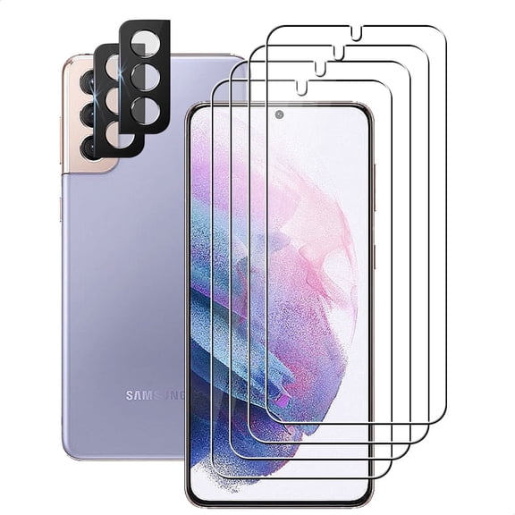UZWZW (4+2) for Samsung Galaxy S21 Plus 5G (4 Pack) Tempered Glass HD Clear Screen Protector with (2 Pack) Camera Lens Protector