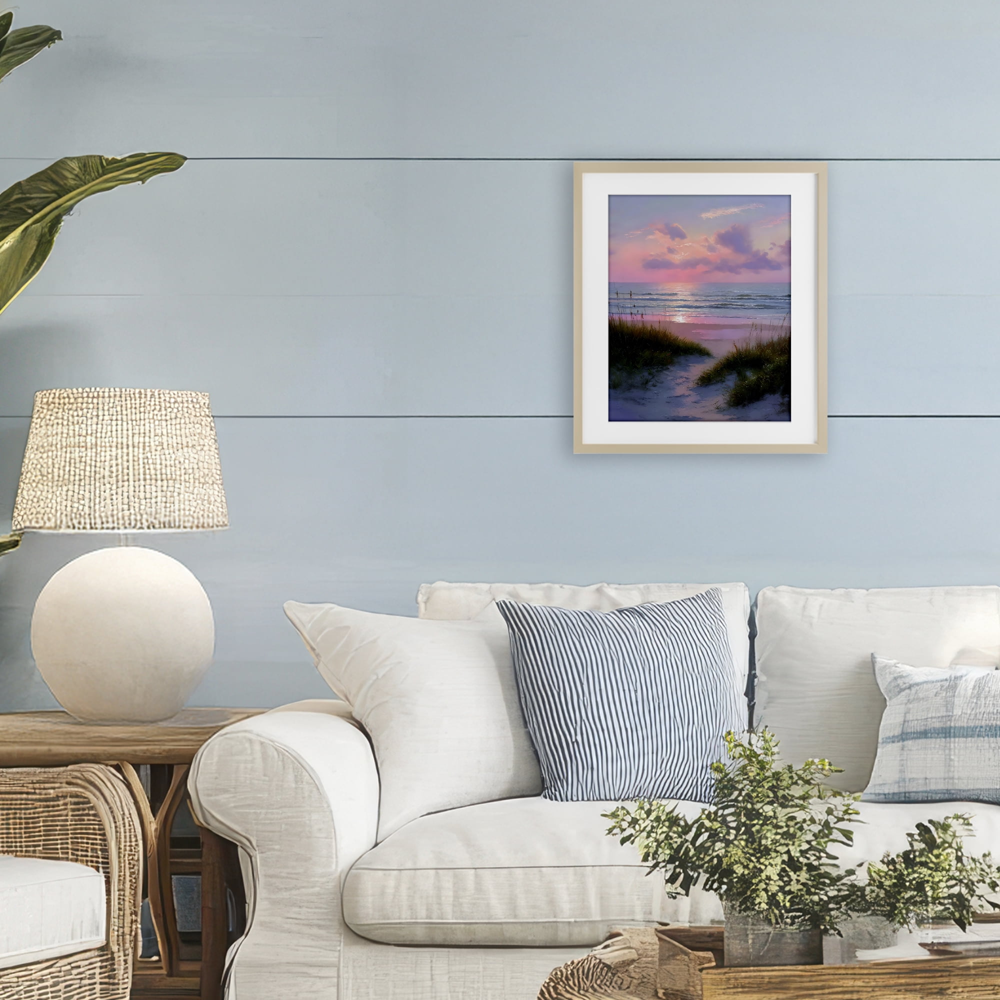 Stupell Industries Romantic Beach Sunset in Pink Birch Framed Print Under Glass, design by Franklyn Gregory