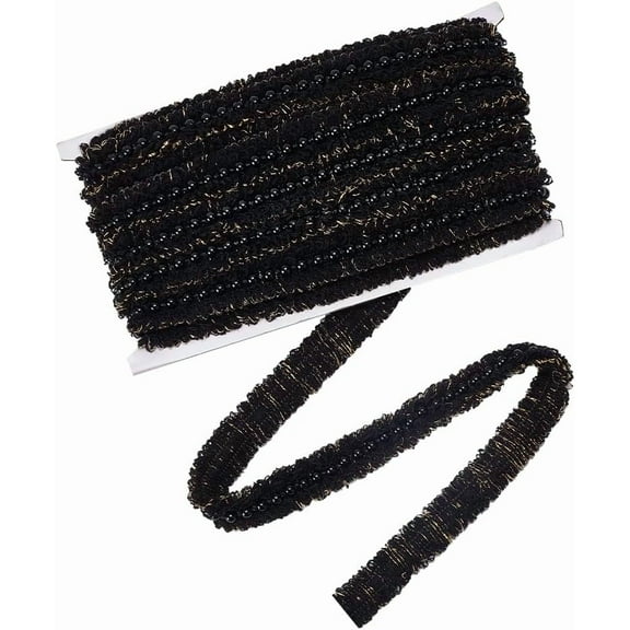 1card 7.66 Yards Black Lace Pearl Ribbon 0.8inch Width Lace Trim Ribbon Black Beaded Pearls Metallic Trimming Lace Ribbon Polyester Ribbon for Sewing Crafts Clothing Accessories Black