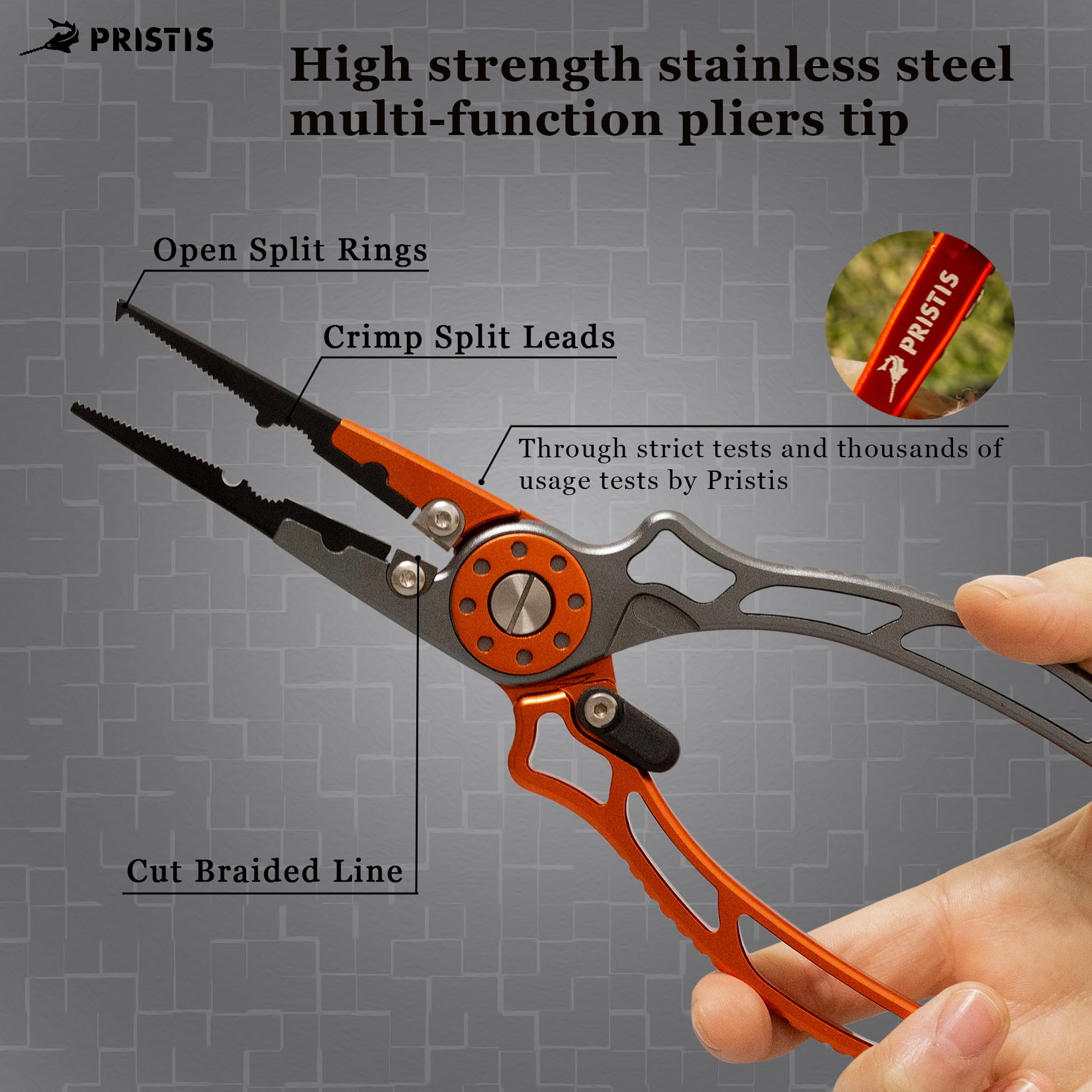 Pristis Fishing Pliers, Saltwater Resistant Teflon Coated Split Ring Gear, Multi-Function Equipment
