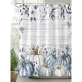 thumbnail image 2 of Fall Shower Curtain Blue Pumpkin Shower Curtains for Bathroom Thanksgiving Decor, Waterproof Polyester Shower Curtain Set with Hooks, Standard Size 72" x 72" Leaves Berry Wood Grain, 2 of 6