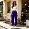 thumbnail image 2 of Pants for Women Stretchy Joggers with Pockets for Travel | Wide Leg Athletic Pants for Women Fashion Oversized Comfy Fitted Slacks for Work Purple M, 2 of 4